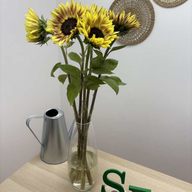 Ramo de girasoles Marley Cristal con jarrón incluido | Flores frescas de agricultores locales