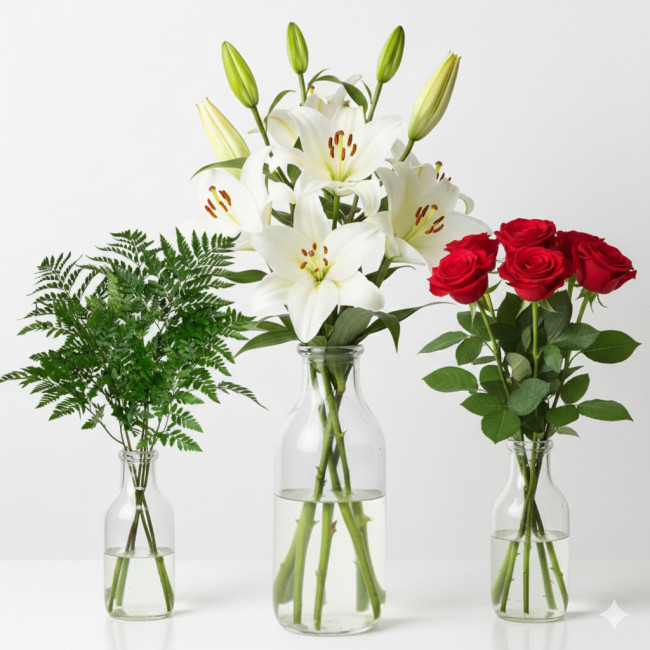 Pack Lilium Blanco, Rosa Roja y Helecho | Especial Todos los Santos con 10% de Descuento