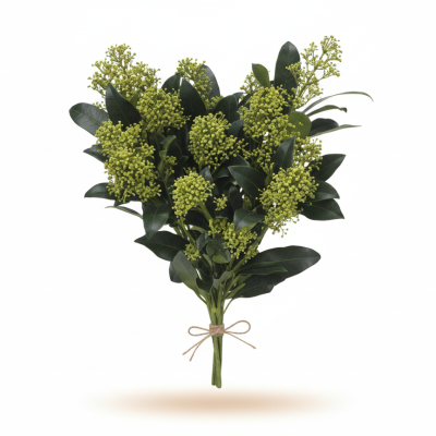 **Skimmia Natural | Verde Texturizado para Decoración Navideña**